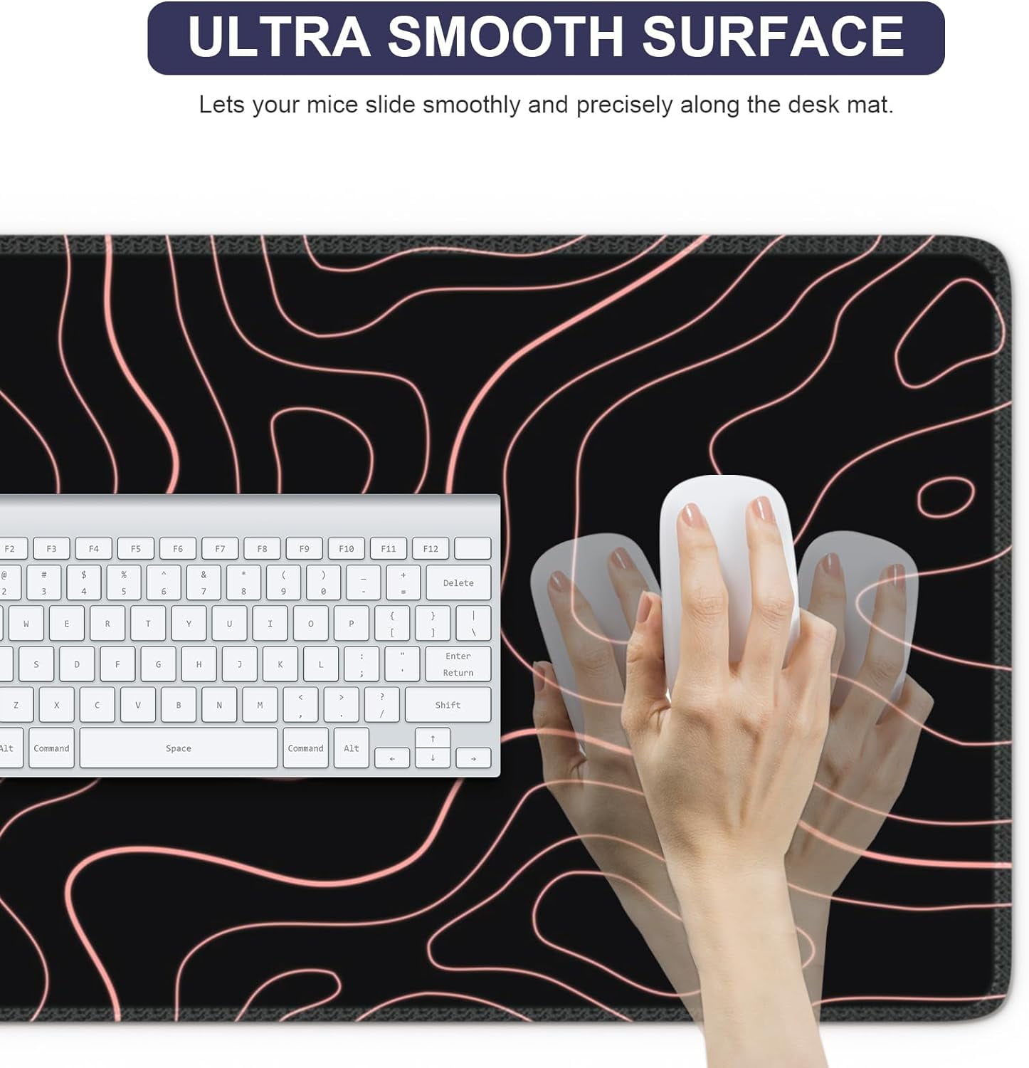 Topographic Mouse Pad, Gaming Mouse Pad, Extended Kanagawa Desk Pad, 35.4x15.75in XXL Mouse Pad with Non-Slip Rubber Base, Anime Mice Pad Desk Mat, Grey 2