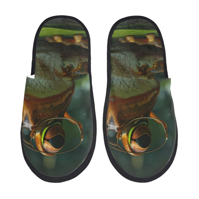 Balery Intellectual Frog Pond Pantuflas de Casa de Felpa Silenciosas con Diseño Estampado, Zapatillas Cómodas Antideslizantes de Algodón para Interior-Medium
