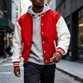 thumbnail image 2 of TOMVIGX Mens Fleece Varsity Jacket Classic Striped Rib Collar Button Up Jackets Color Block Baseball Coat Casual Outerwear Red 2XL, 2 of 9