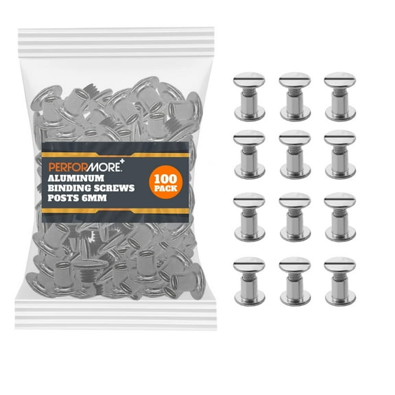 100 Pack of Chicago Screw Post Binding Screws, 6mm Nickel Plated Metal Screw Posts for Scrapbooking, Photo Albums, Binding Leather Repair