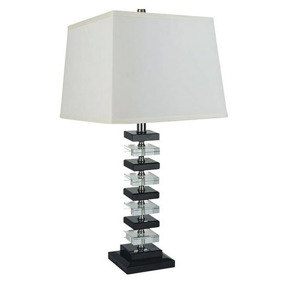 NEW Genuine Crystal Black & Clear Base w/ Matching White Shade 26" Table Lamp 31133