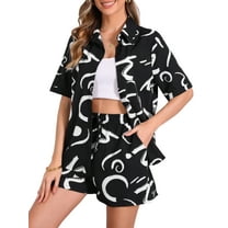 INSPIRE CHIC Women's Casual 2 Piece Outfits Printed Short Sleeve Button Down Pajama Beach Sets XS Black
