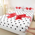 thumbnail image 4 of Erosebridal Girls Red Ribbon Bow Bed Sheets 4pcs,Kids Teens Black Vintage Polka Dots King Sheets,Ultra Soft Home Decor, 4 of 5