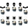 thumbnail image 5 of Dserhfy 12 Pcs Halloween Cupcake Toppers Black Spider Skull Bat White Ghost Cake Picks for Halloween Theme Birthday Party Supplies, 5 of 8