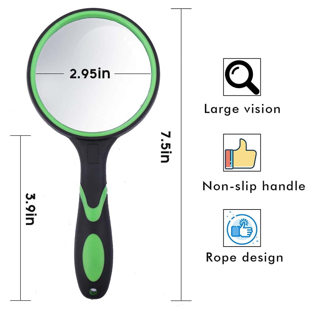 Thickened Rubbery Glass Frame with Non-Slip Handheld Soft Handle Design for Seniors//Kids Newspapers Books Maps Reading//Science Discovery Hobby Reading Magnifier with 75mm Lens Magnifying Glass 10x