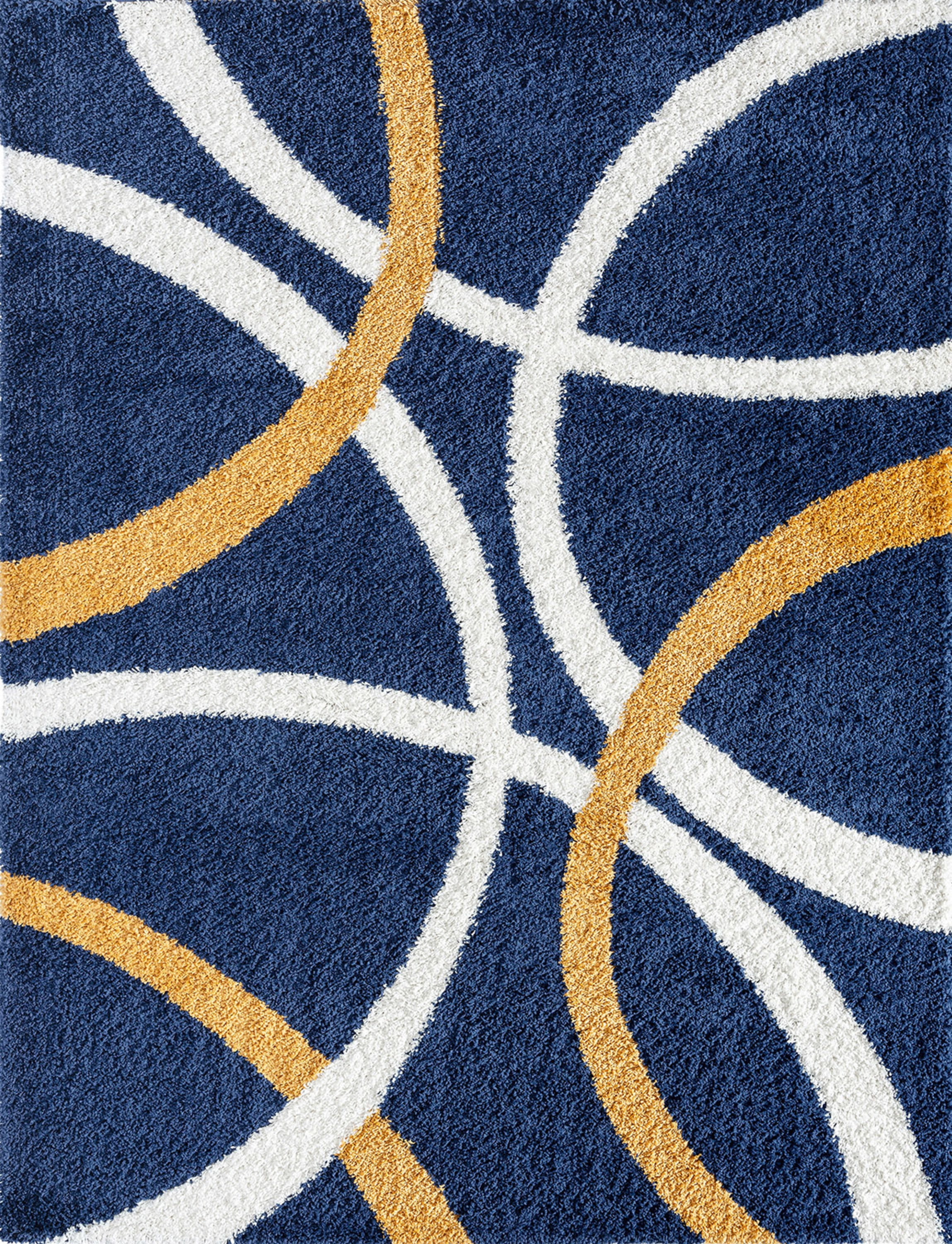 Bliss Rug Abstract Indoor Shag Rug for Living Room, Bedroom, Kids Room |Yellow/Navy, 9' x 12' (8'10''x12'2'')