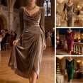 thumbnail image 2 of Quixlent Women's Long Sleeve Velvet Evening Party Dress Cowl Neck Ruched Slit Bodycon Dress Midi Wedding Guest Dress, 2 of 8