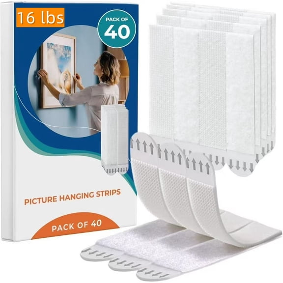 Genreen Large Picture Hanging Strips Heavy Duty - 40x Strips(20 Pairs), Wall Hanging Advesive Strips for Damage-Free Picture Hanger, Mounting of Photos, Frames, and Wall Decor