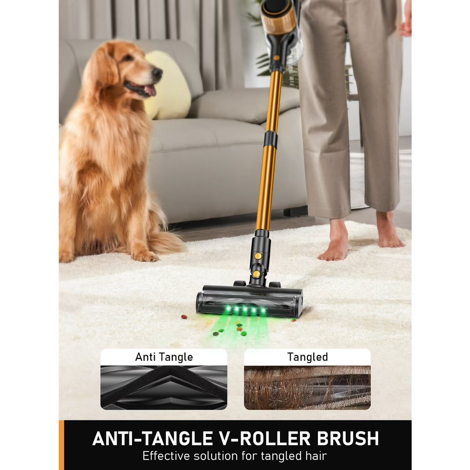 MOONJJ 350W Cordless Vacuum Cleaner, 30Kpa 8 in 1 Lightweight Stick Vacuum, Anti-Tangle Brush with Green Light, 40mins Runtime Rechargeable Vacuums for Hardwood Floor, Carpet, Pet Hair, Pink