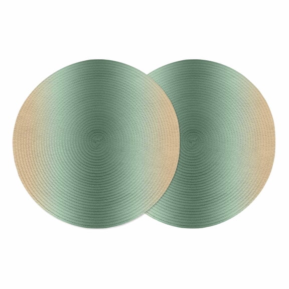 Sage Green Yellow Ombre Round 13 Inch Placemats Set of 2, Farmhouse Modern Gradient Art HeatResistant Non Slip Place Mats for Dining Table, Wipeable Braided Kitchen Table Mats for Housewarming