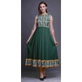 thumbnail image 2 of Bimba Robe Anarkali Damassé Bleu Sarcelle Foncé Col Mandarin Sans Manches Kurtis pour Femmes Imprimé Robe Maxi XX-Grand, 2 of 6