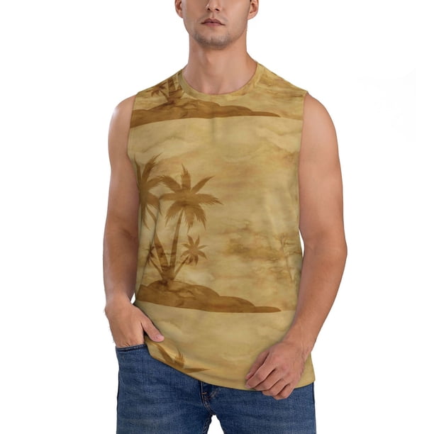 Balery Retro Palm Tree Camisetas sin mangas para hombre, absorbe la humedad y protege contra el mal olor.-XX-Large