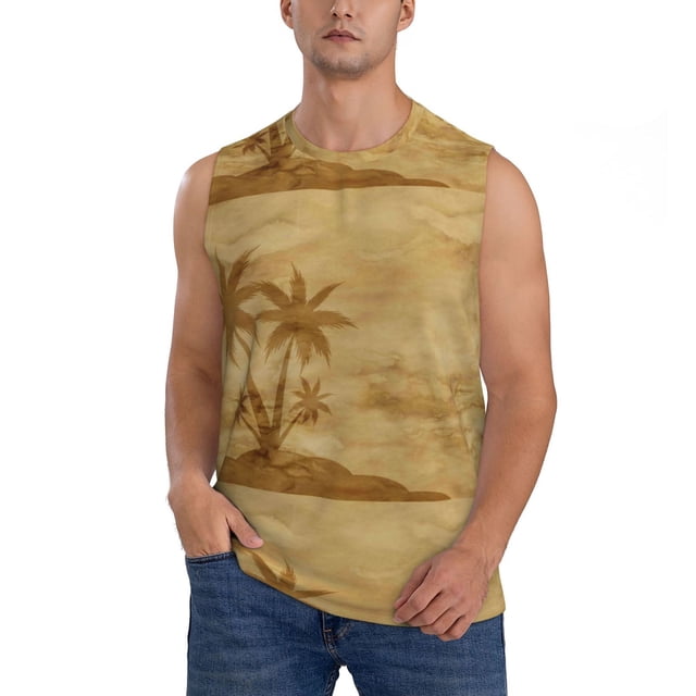 Balery Retro Palm Tree Camisetas sin mangas para hombre, absorbe la humedad y protege contra el mal olor.-3X-Large