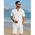 thumbnail image 2 of COOFANDY Men' 2 Pieces Short Set Casual Henley Shirt and Shorts Textured Summer Beach Vacation Outfits, 2 of 6