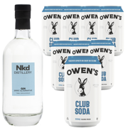 Nkd Distillery Gin Alternative Premium Non-Alcoholic Spirit 750 ML Bottles w Owen’s Mixers Club Soda 8.2 OZ Cans - Perfect for Mocktails - A