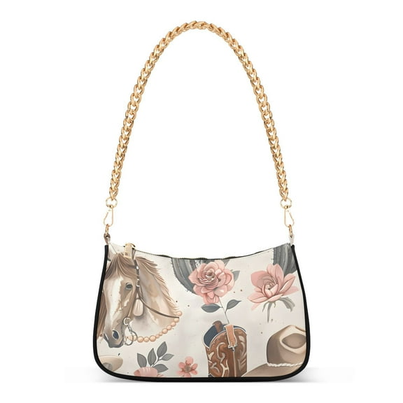 Cowboy Hat Horse Women Handbags Shoulder Bag Cross Body Bag with Crossbody Strap Hobo Bags Chain Strap