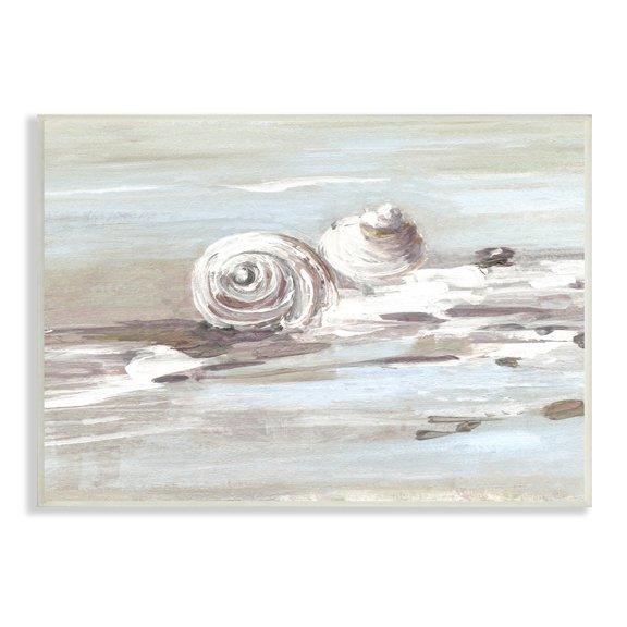 Sally Swatland Still Beach Seashells Brushed Bubbly Shallow Water Waves 19 in x 13 in Framed Painting Art Print, by Stupell Home Décor