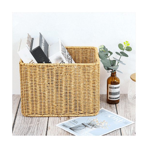 32 cm x 12 cm x 10 cm Panier Osier avec Couvercle, Rectangulaire Boîte de Rangement en Rotin Tressé avec Couvercle, Panier Tissé à La Main à 3 Compartiments pour Salle de