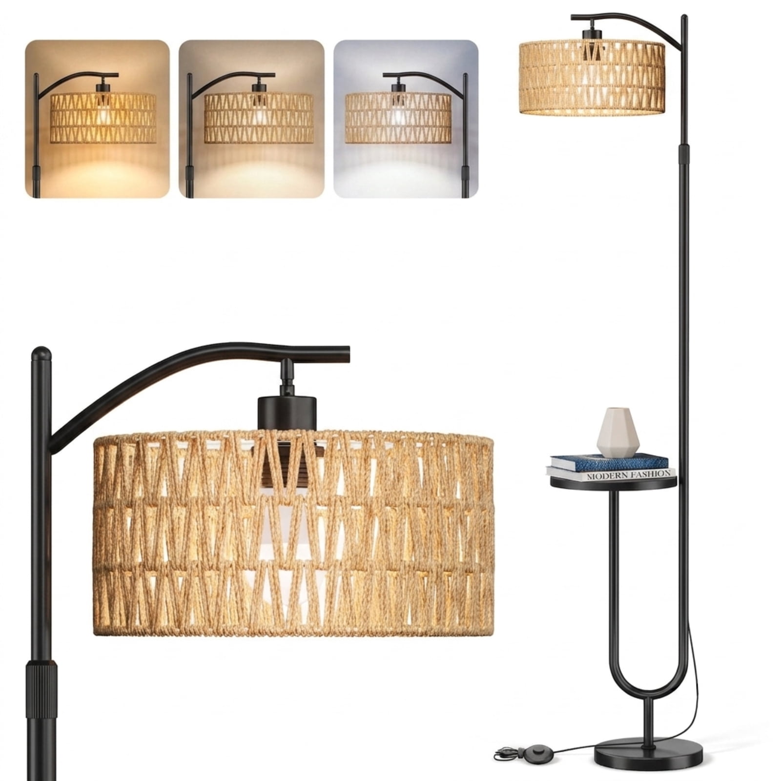 Fenbeli Modern Floor Lamp with Adjustable Head, Remote Control and Dimmable LED Bulb, Black for Living Room, Bedroom and Home Office