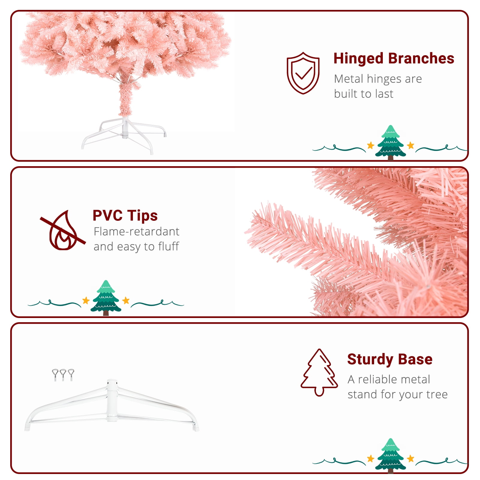 Astoutdoor 7 ft Pink Christmas Tree with 1400 PVC Branch Tips and Iron Stand