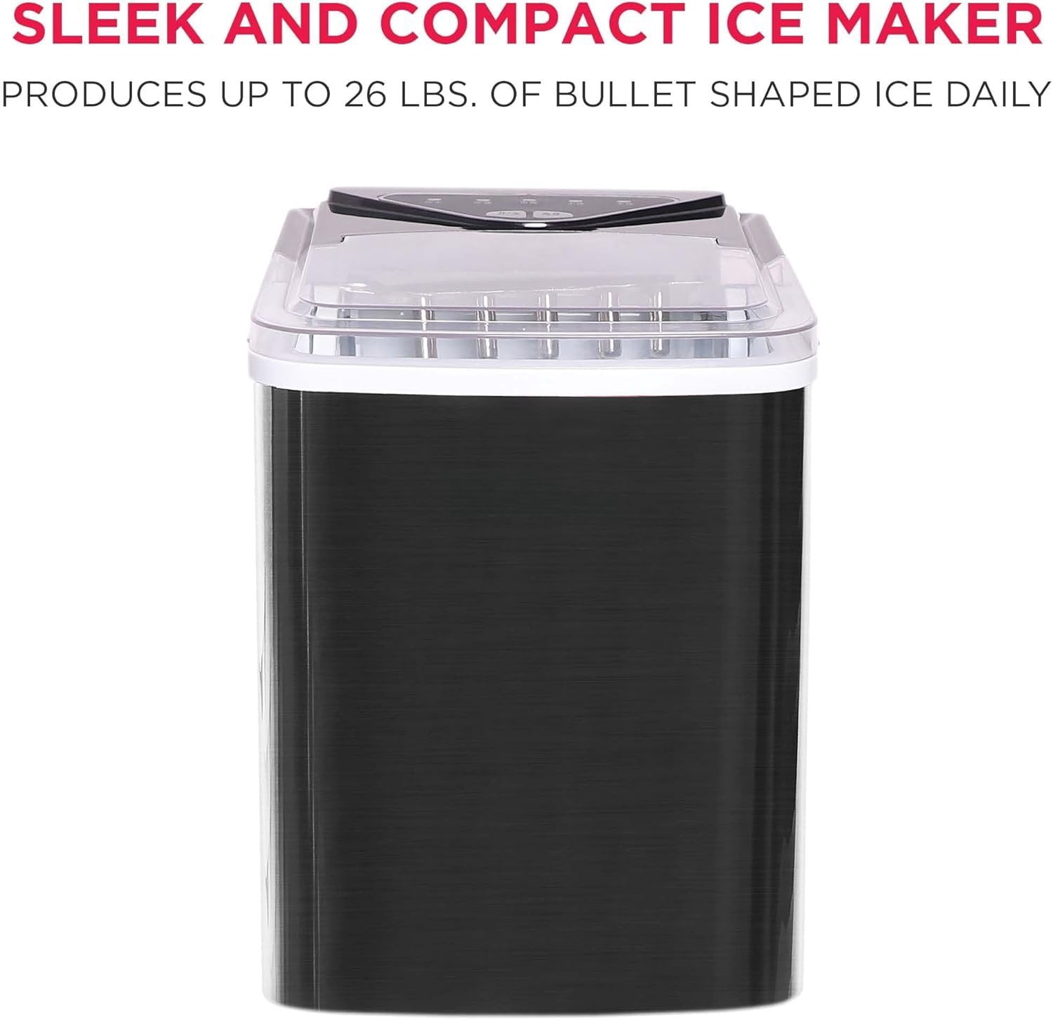 EFIC123-SSBLACK Compact Countertop Ice Maker, 26lbs of Ice per Day, Black Stainless
