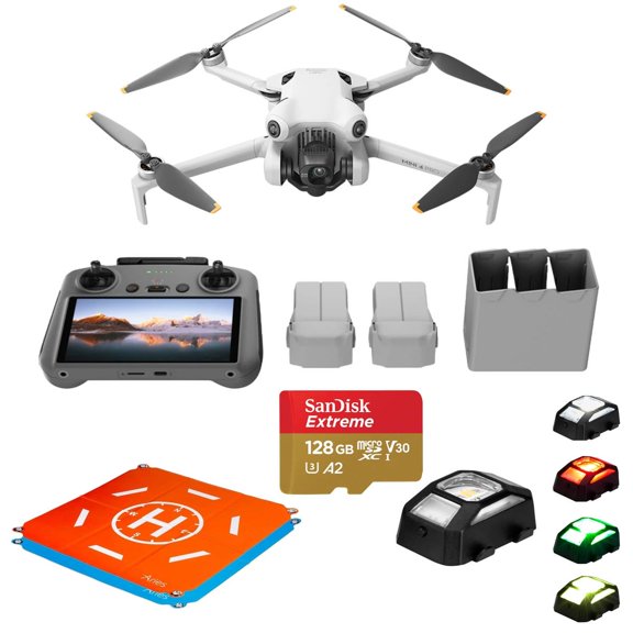 DJI Mini 4 Pro Drone Fly More Combo, Bundle with 128GB Memory Card, LED Light, 20" Landing Pad Pro