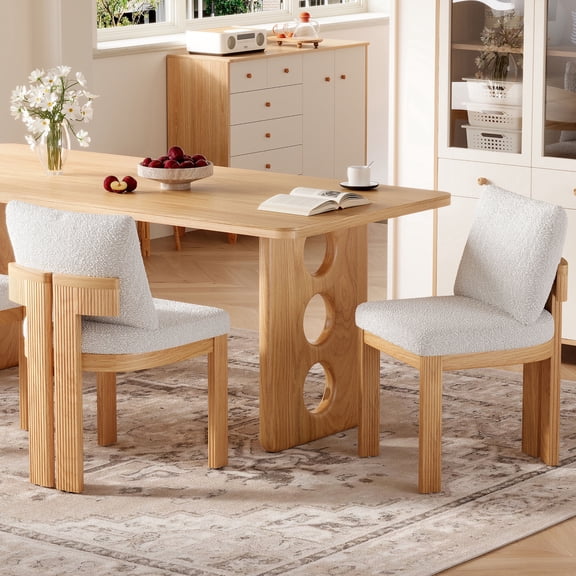 FFZ Set of 2 Boucle Dining Chairs with Rubber Wood Frame, Plush Seating, 250lbs Capacity for Kitchen &, Beige