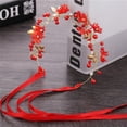 thumbnail image 3 of Nvzi Horquillas para el pelo de boda con flores para novias, peinetas con perlas de cristal, pinzas para el pelo, accesorios para el pelo de boda dorados, joyas, color rojo, 3 of 5