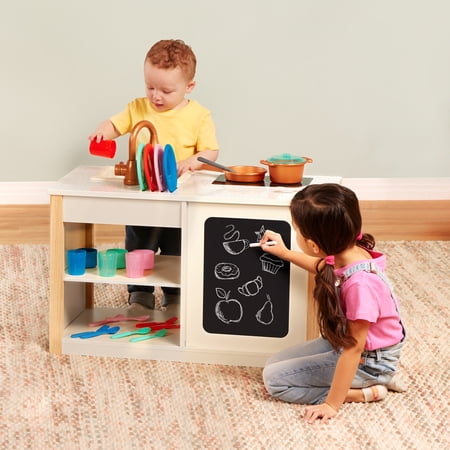 BATTAT TWO N’ ONE WOODEN KITCHEN CAFÉ WITH DISHES AND CHALKBOARD, TODDLER AND PRESCHOOL TOYS
