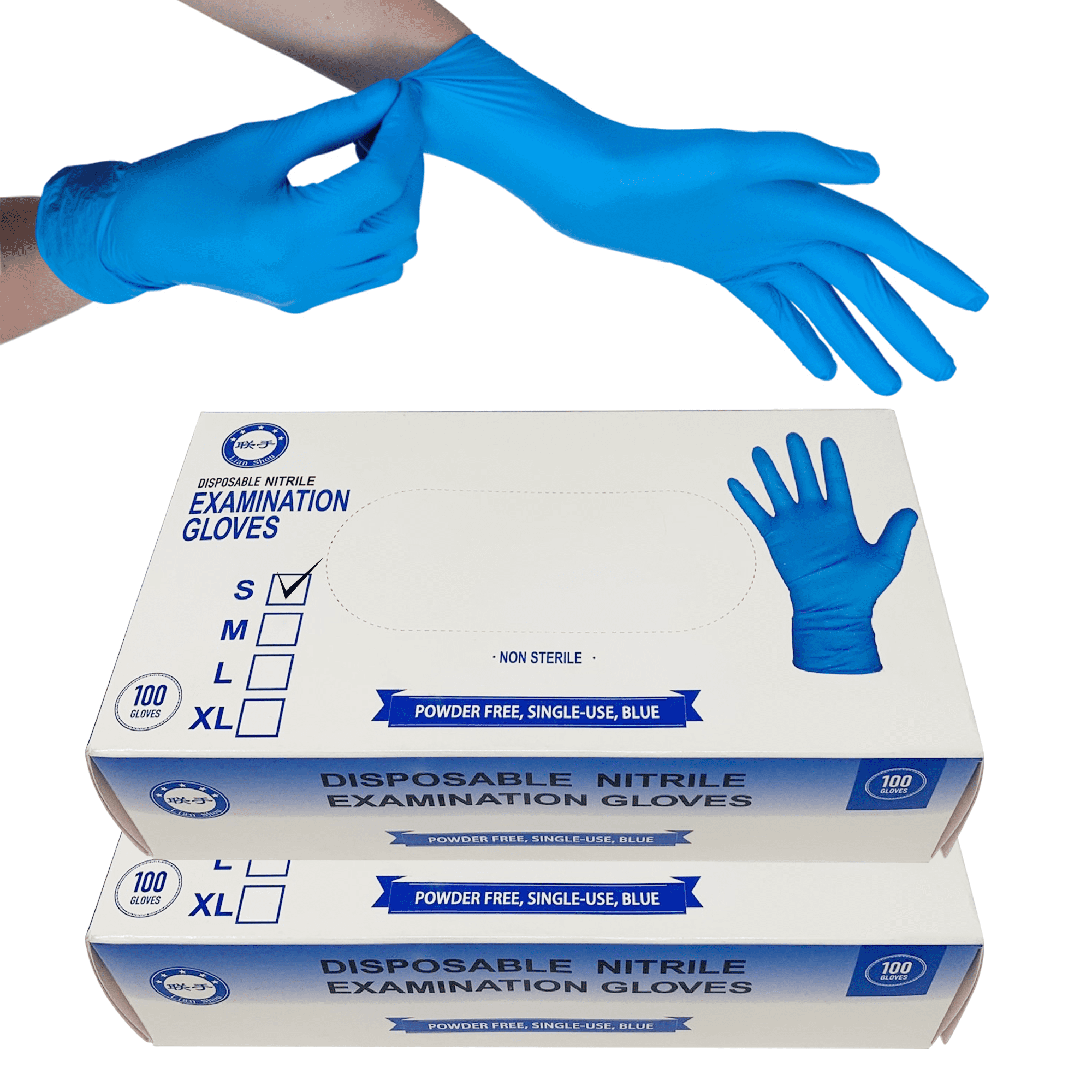 Wanneg Nitrile Gloves - Disposable Exam Gloves, Powder Free 4 Mil Thick Vinyl Gloves - 2 Box, 100Pcs/Box - S, Blue