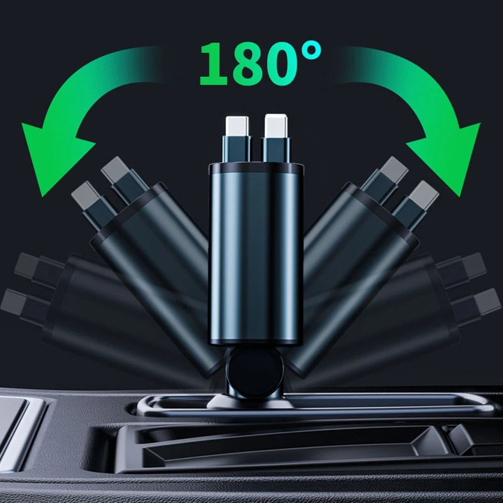 Retractable Fast Car Charger, 240W Car Charger with LED Display, 4-Port Fast Charging, USB PD & QC Compatible, 35.4inch Cable, Car Accessories for Phones/Tablets/Car Recorders (Black)