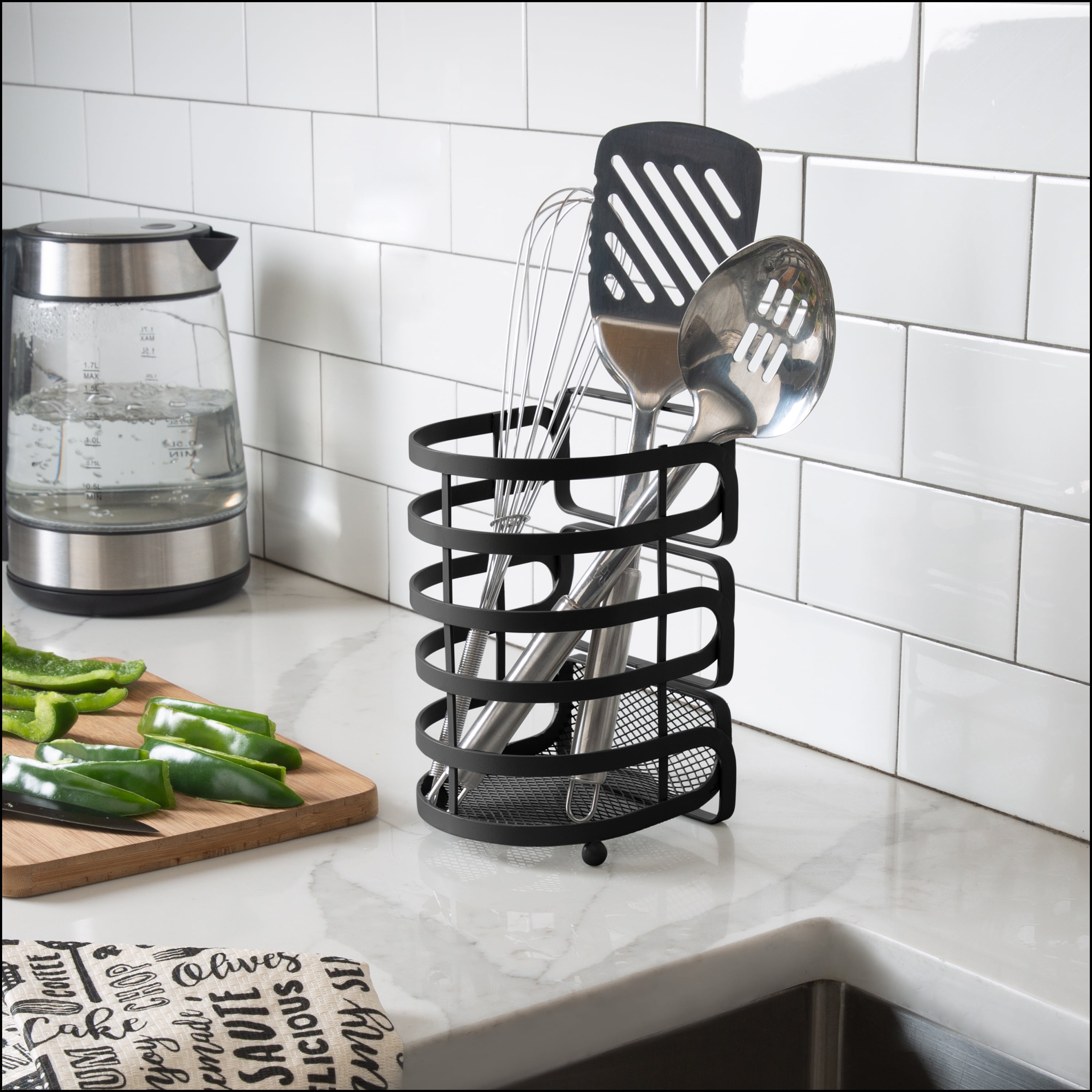 Kitchen Details Industrial Collection Cooking Utensil Basket in Matte Black, Size: 5.2 inch x 4.7 inch x 7.8 inch