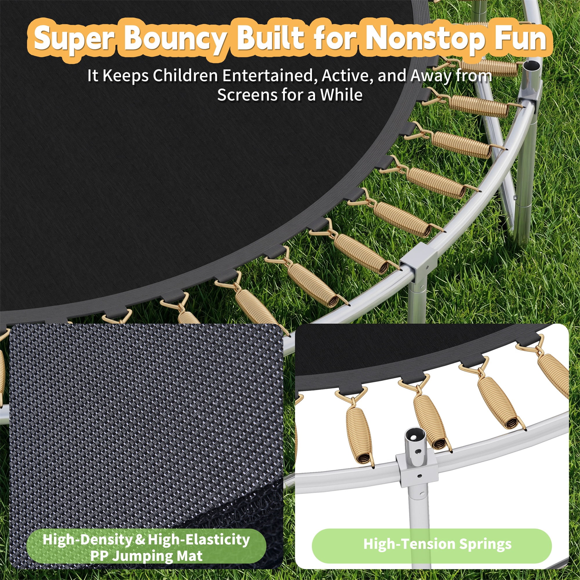 Alvantor 14Ft Trampoline for Kids & Adults, Pumpkin Trampoline with Enclosure Net and Ladder for Backyard Green
