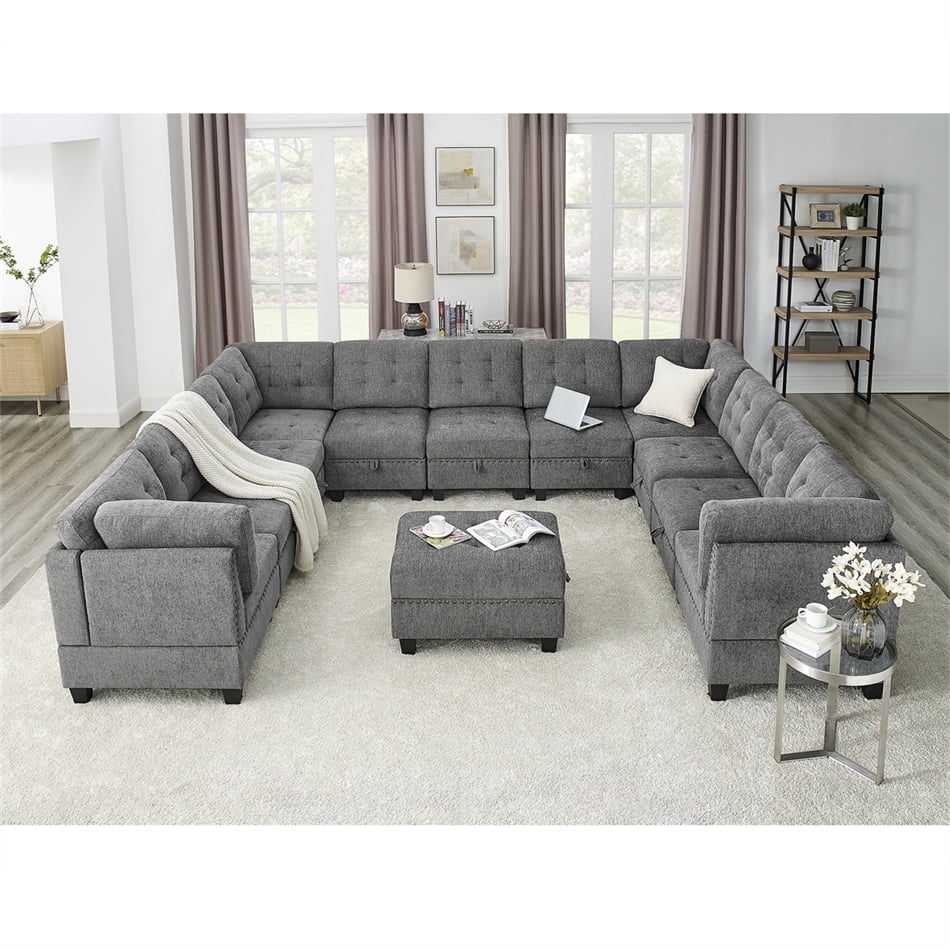 U Shape Modular Sectional Sofa with Storage Space Includes Seven Single