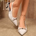 thumbnail image 4 of Kitten Heels for Women Trendy Metal Chain Pointed Closed Toe Slingback Sandals Elegant Party Prom Dress Shoes White Size 9.5, 4 of 7