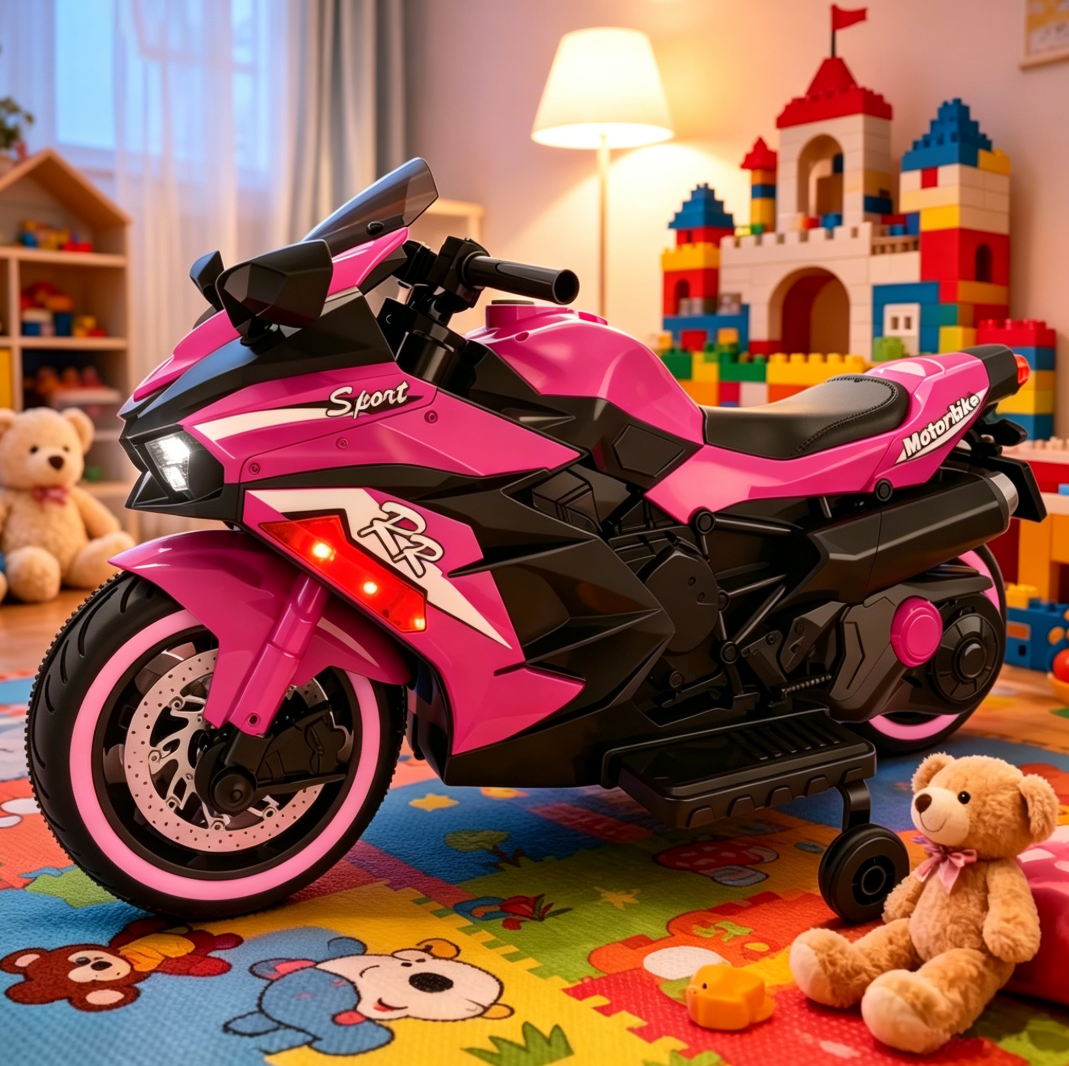 HNH 12V Electric Motorcycle for Kids, Powered Ride on Toys, 3 Wheels Motorcycle with LED Lights, Bluetooth Music