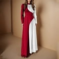 thumbnail image 4 of Efsteb 2025 Fall Fashion Dress for Women Elegant Long Sleeve Color Block Maxi Dress Mock Neck Pleated Wedding Guest Maxi Dresses (Red,L), 4 of 4