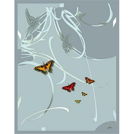 Lama Kasso RB9P Green on Aqua Art Deco Satin Throw with Silver Grey Accents and Butterflies Micro-suede Underside 48 in. x 63 in. Satin Throw