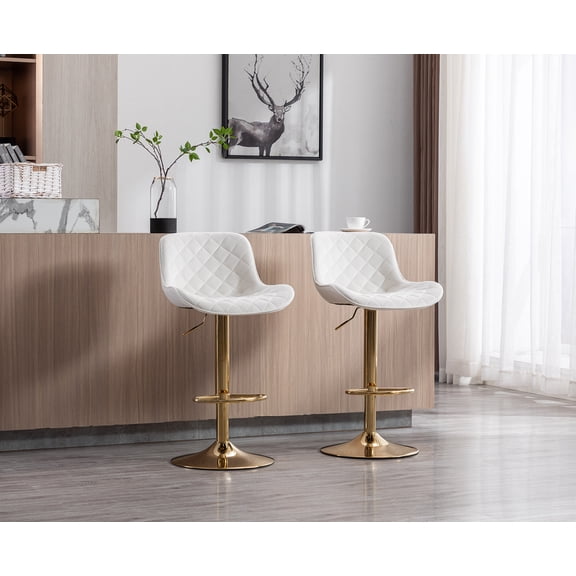 Guyou Modern Swivel Bar Stools Set of 2, Adjustable Velvet Counter Height Kitchen Bar Chairs with Footrest and back for Pub Kitchen Island Dining Room, Beige
