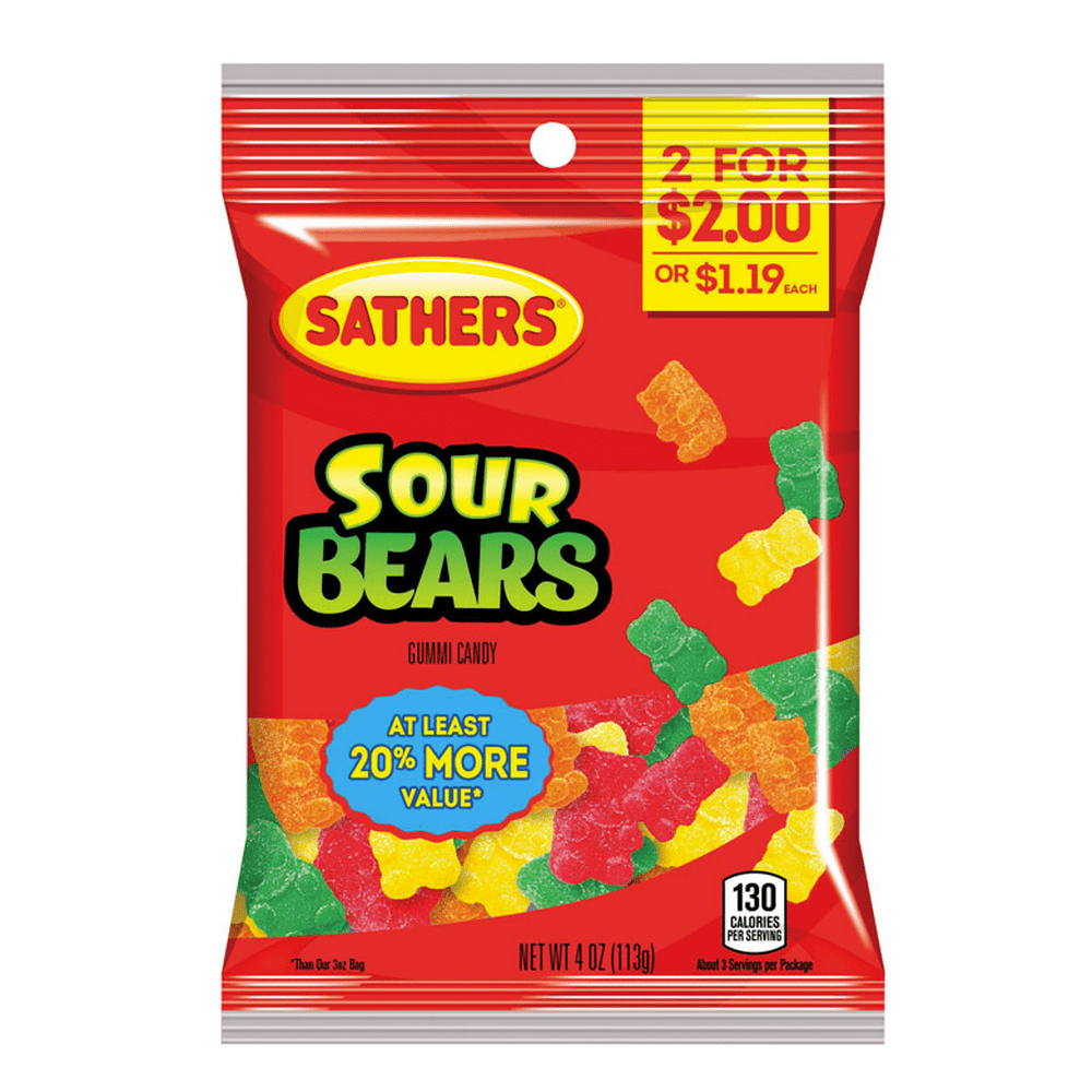 Sathers Sour Gummy Bears Candy, 4 Oz