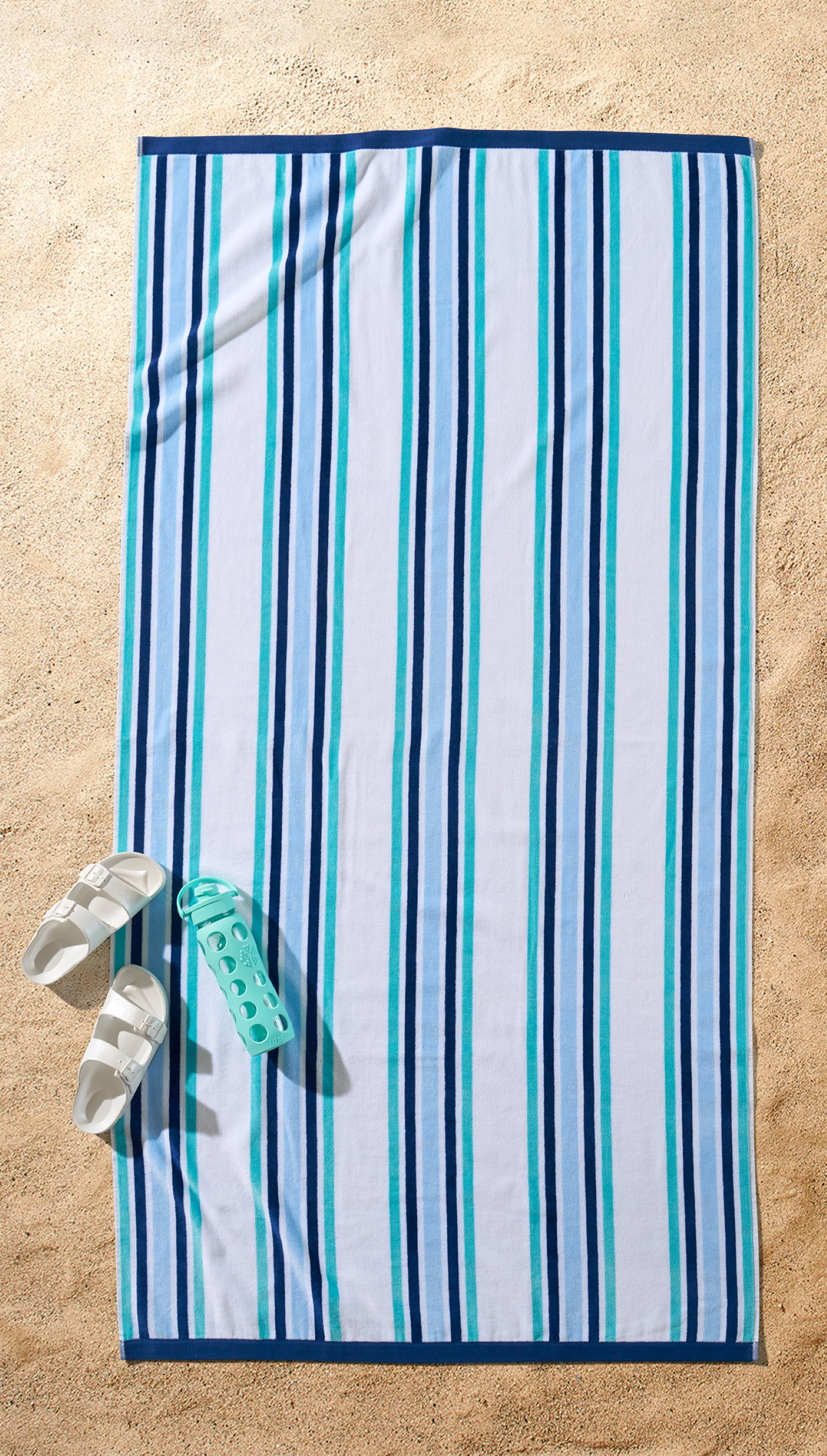 Better Homes & Gardens Oversized Cotton Blend Cabana Beach Towel, 72" x 38", Blue