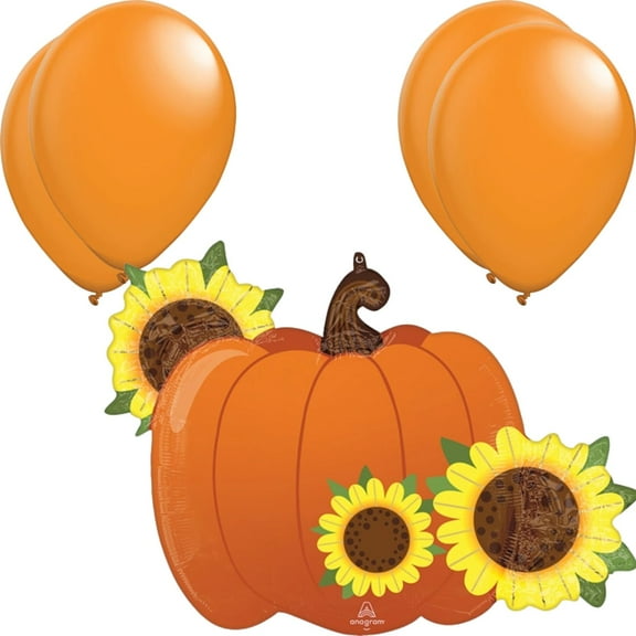 31" Fall Pumpkin Sunflowers Balloon with 4 Latex Balloons – Autumn Harvest Party Decoration