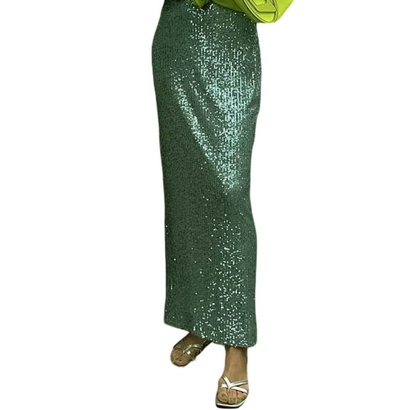 Women's High Waist Sparkly Sequins Midi Skirt Pencil Cocktail Party Skirt