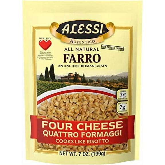 Alessi Autentico, Premium Seasoned Roman Grain Farro, Cooks Like Risotto, Heart Healthy, Easy to Prepare, 7oz (Four Cheese, Pack of 6)