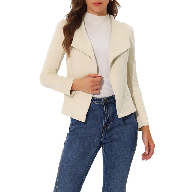INSPIRE CHIC Veste Blazer en Faux Suède pour Femmes, Col à Revers, Manches Longues, Ouverture Frontale, m Abricot