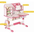 thumbnail image 4 of YNCE Kids Study Table and Chair Set, Adjustable Art Desk Girls Desk for Bedroom, Study Table with Large Writing Board Bookshelf and Drawer, 4 of 8