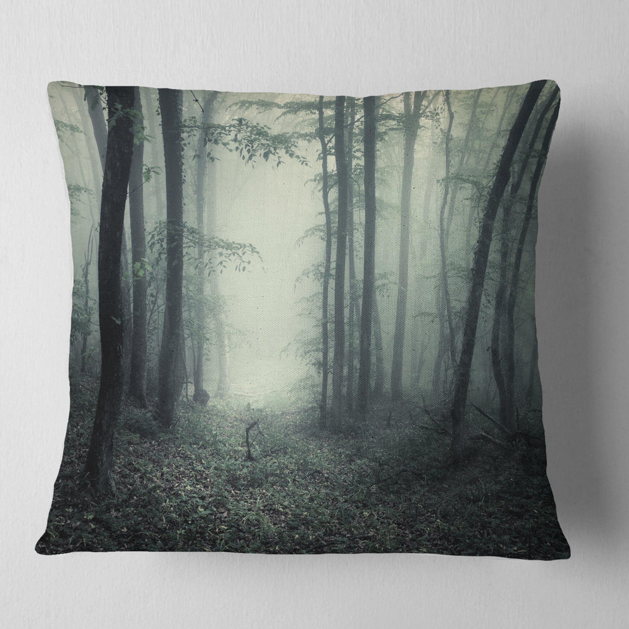 Designart Trail Through Dark Forest - Landscape Photo Throw Pillow - 16x16