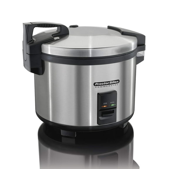 Commercial 60-Cup Cooked Rice Cooker & Warmer with Non-Stick Pot, Hinged Lid, Stainless Steel Housing, 1-Year Warranty