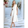 thumbnail image 6 of Womens Summer Casual Dress V Neck Cap Sleeve Zipper Front Flowy Midi Dress with Pockets White L, 6 of 8