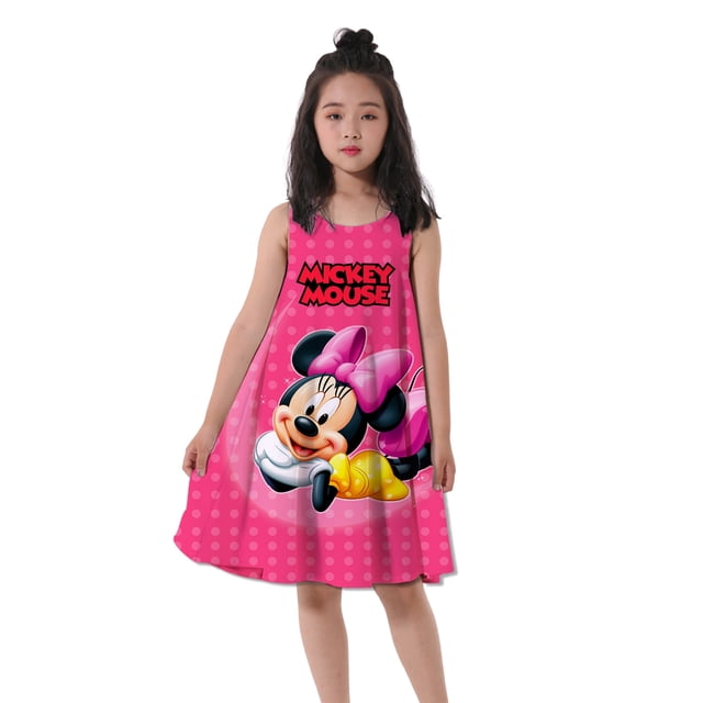 Cute Disney Minnie Mouse Dress Leopard Print 2-16 Years Old Girls Dress Birthday Party Dresses Kids Girls Tops Baby Girl Clothes6T Gao Jinjia LED